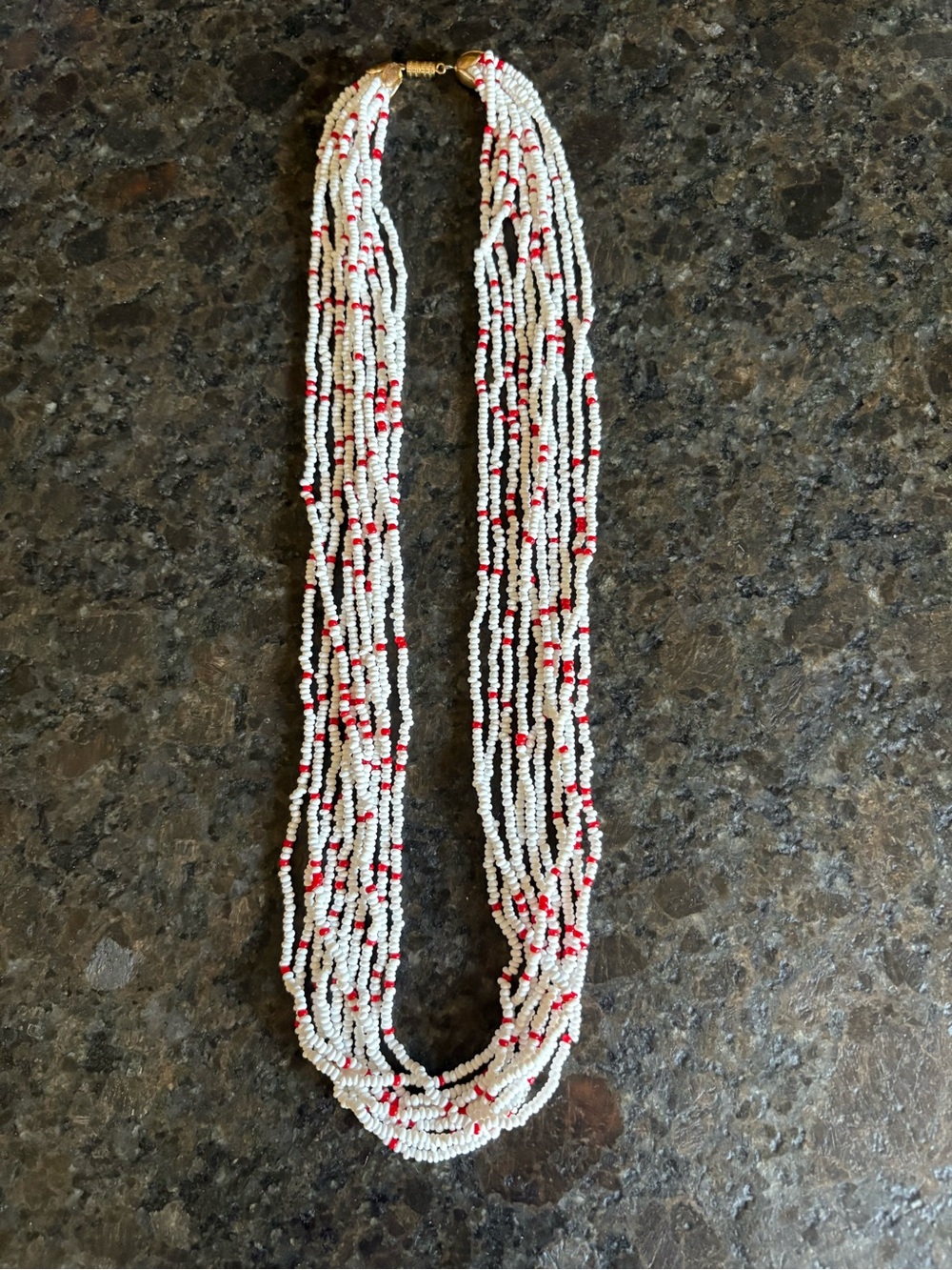 Vintage Multi Strand Necklace White with Red Barrel Clasp